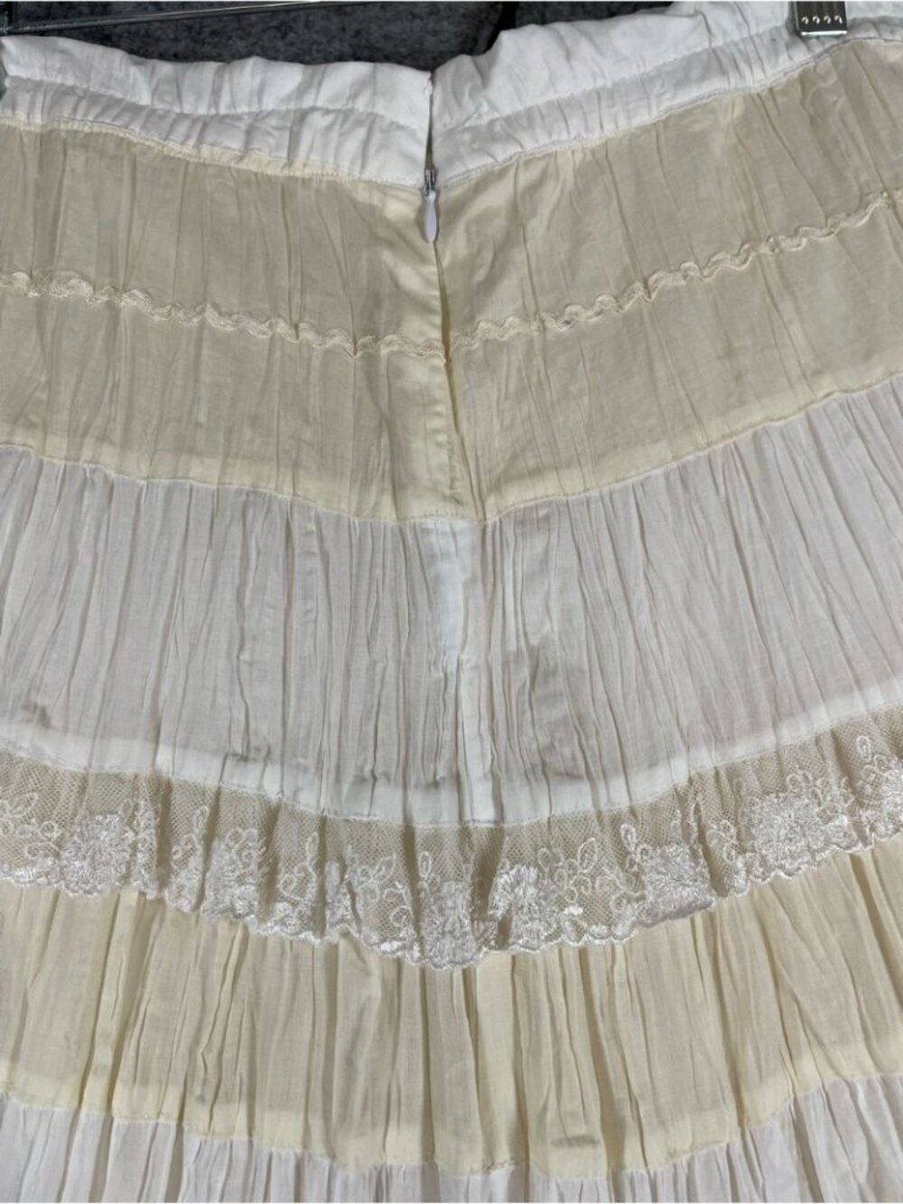 Boho Tiered Crinkle Maxi Skirt Cream White Prairie Cottagecore Festival Chic - Picture 14 of 16